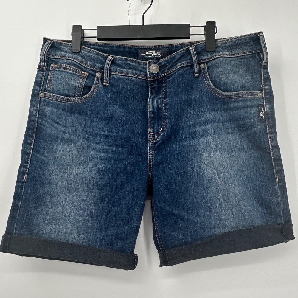 Silver Jeans Co Izzy Custom Cutoff Denim Bermuda Shorts Womens 33 Blue Cuffed